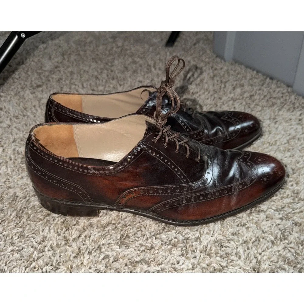 Johnston & Murphy Aristocraft Wingtip Oxford 8.5 D/B Burgundy‎ Leather USA VTG
